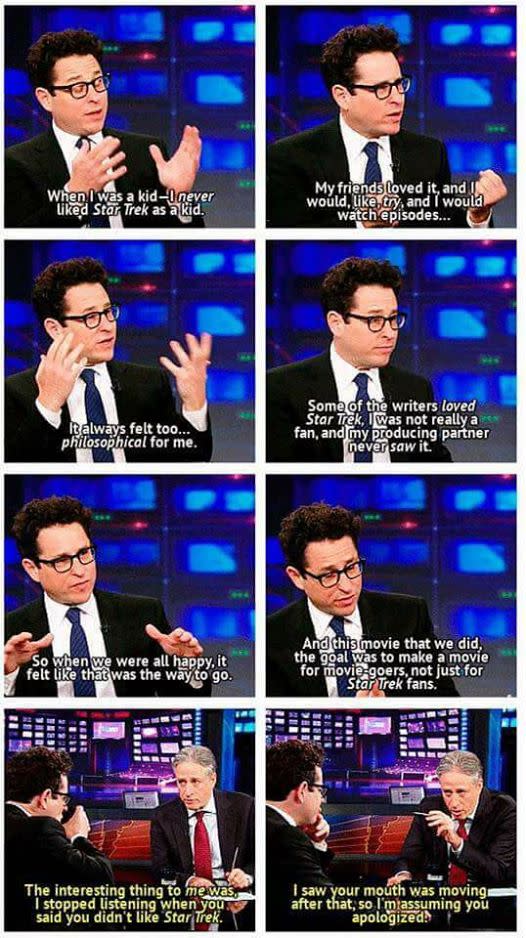 J.J. Abrams talking to Jon Stewart on The Daily Show