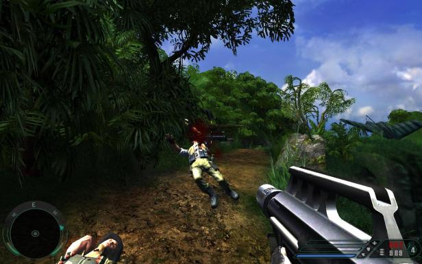 Taking out an enemy on a trail in Far Cry.