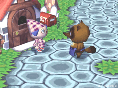 Handing Tom Nook a bag of money.