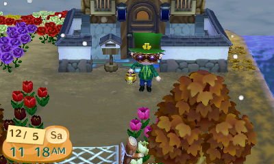 Standing in front of my house in Animal Crossing: New Leaf on 3DS.