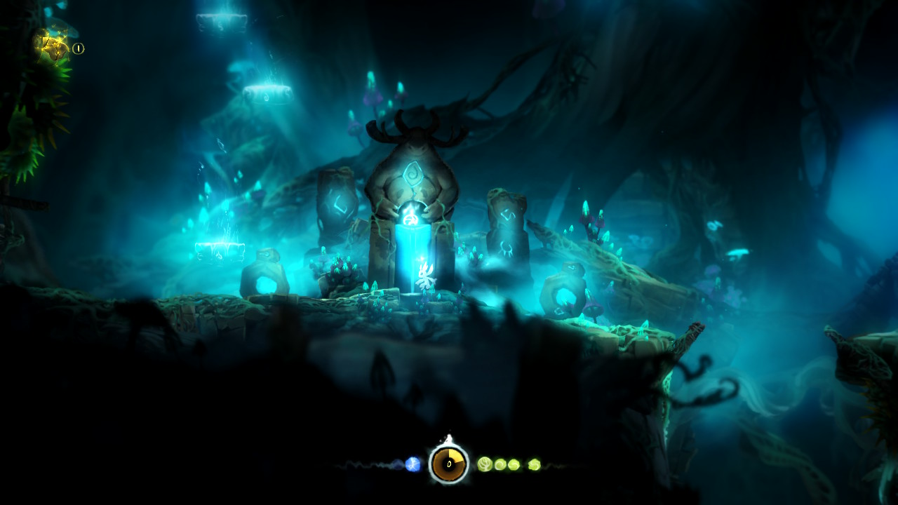 Ori standing next to an ancient statue.